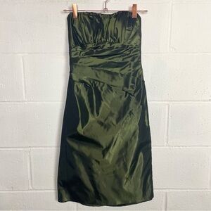 Mackenzie Michaels Strapless Bandage Dress Satin Olive Green Wedding Cocktail 2‎
